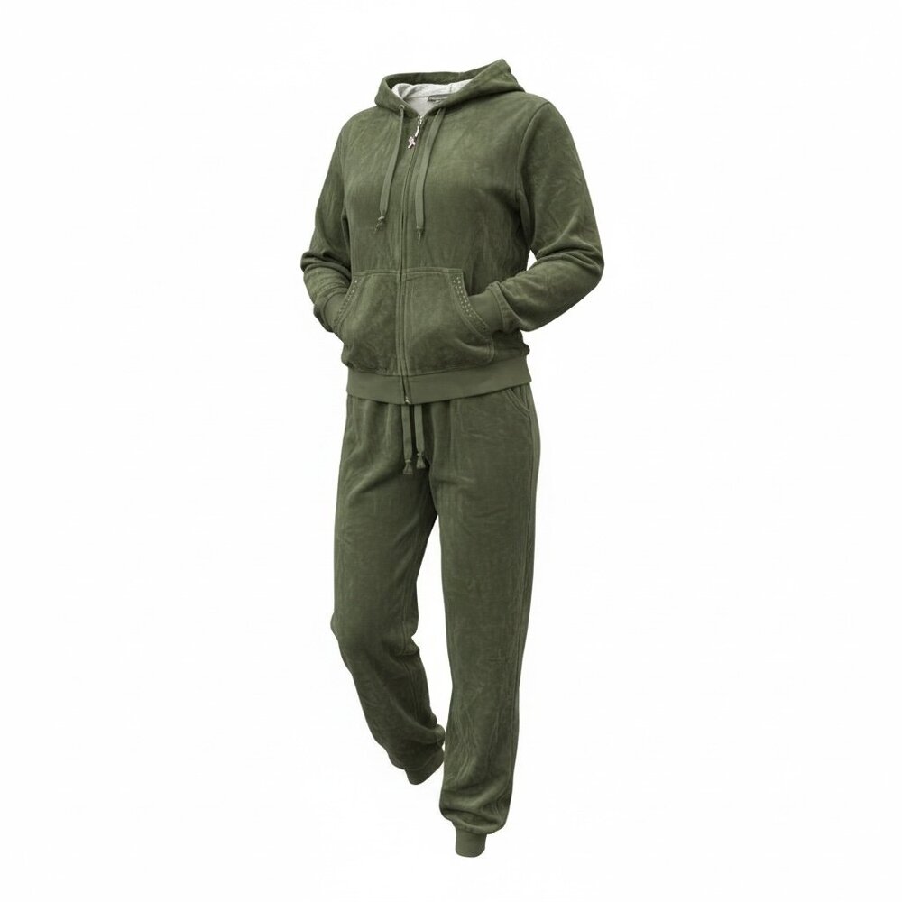 Green Velour Tracksuit Set – Jane Ashley Lounge Set – Size small - Picture 2 of 7